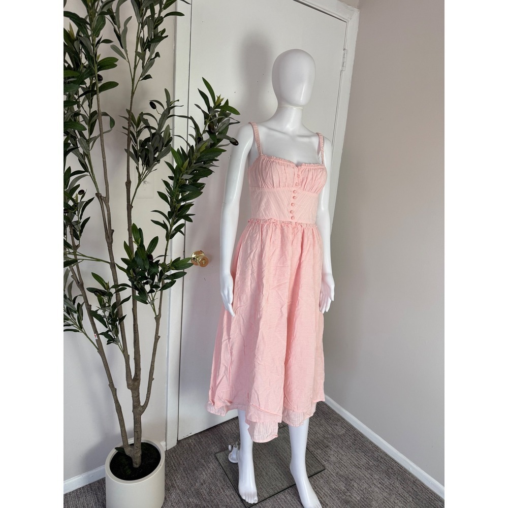 Commense‎ Pink Sundress Cottagecore Ruffle Hem Button Front Summer Dress S - Picture 4 of 7